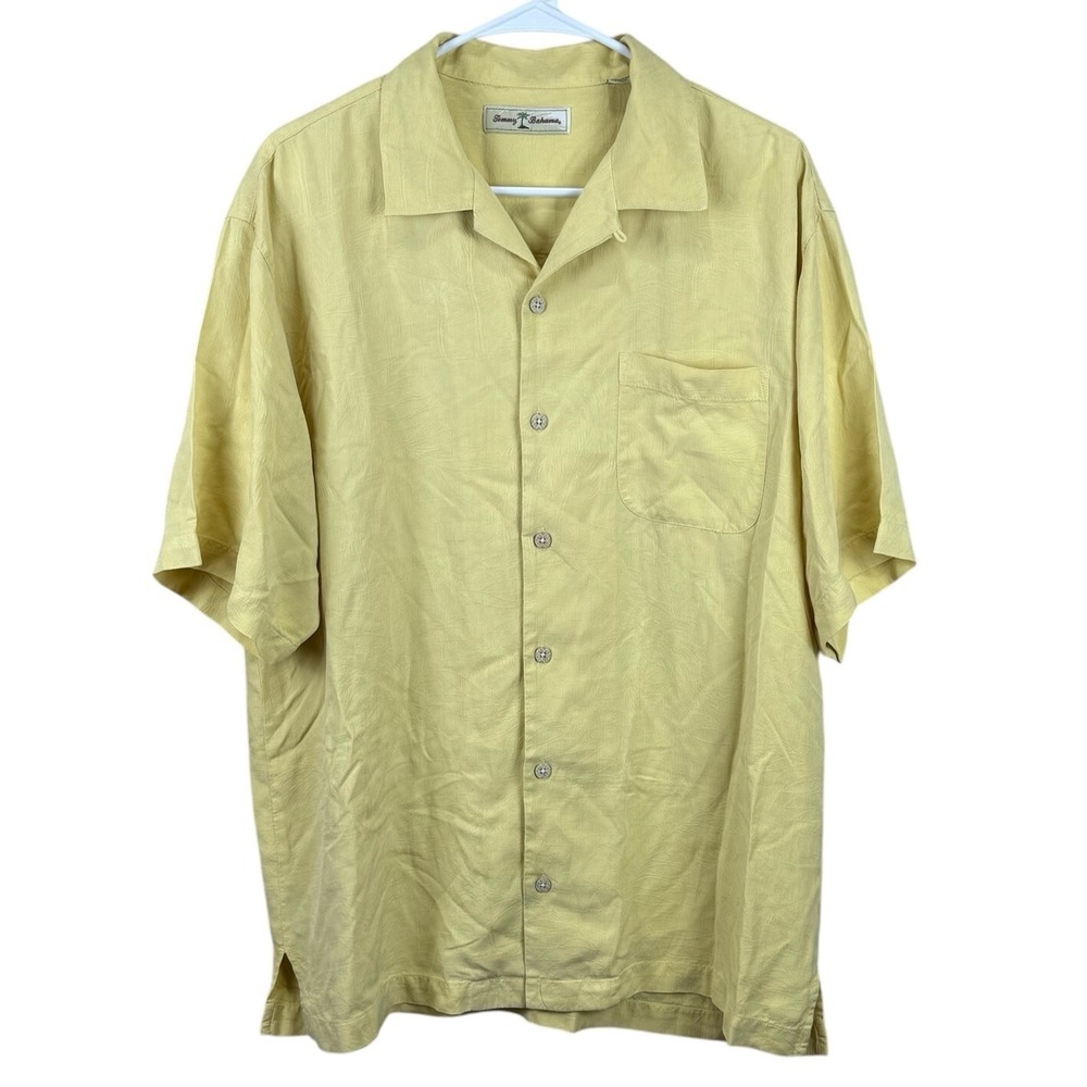 T ommy Bahama Original Fit‎ Mens Size Medium Yellow Tropical Hawaiian Shirt